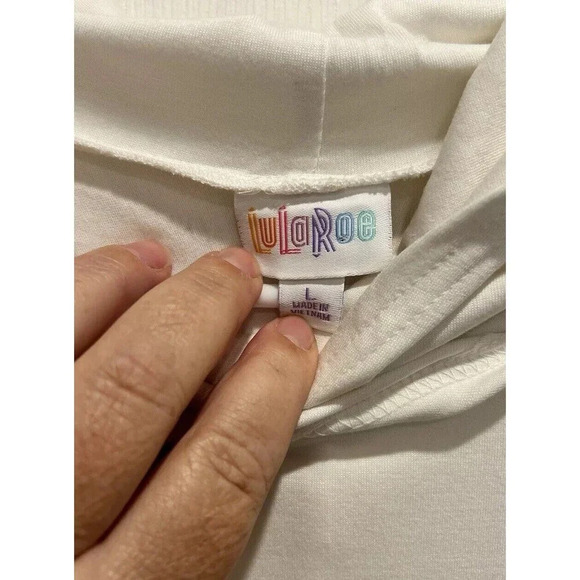 Lularoe‎ Amber Hoodie White With Blue Stars Large USA NWT - Picture 4 of 7
